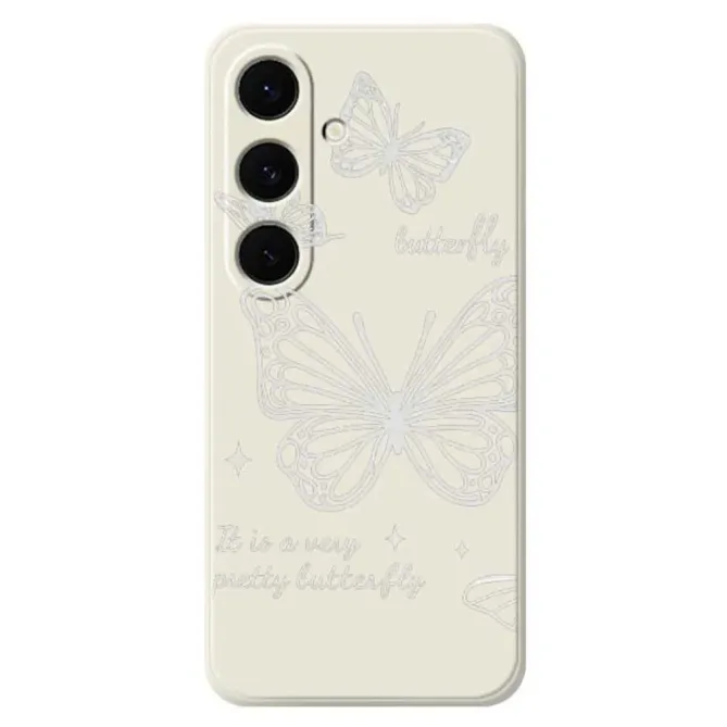 Coque Samsung Galaxy S25 FE Motif Papillons Argentés en Filigrane
