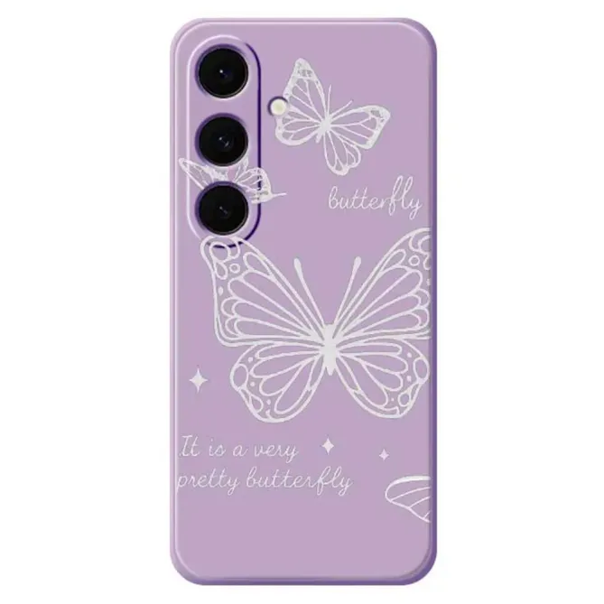 Coque Samsung Galaxy S25 FE Motif Papillons Argentés en Filigrane