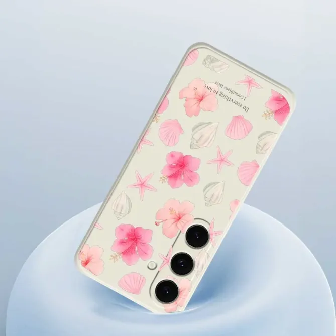 Coque Samsung Galaxy S25 FE Motif Hibiscus et Coquillages Aquarelle