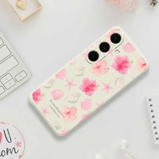 Coque Samsung Galaxy S25 FE Motif Hibiscus et Coquillages Aquarelle