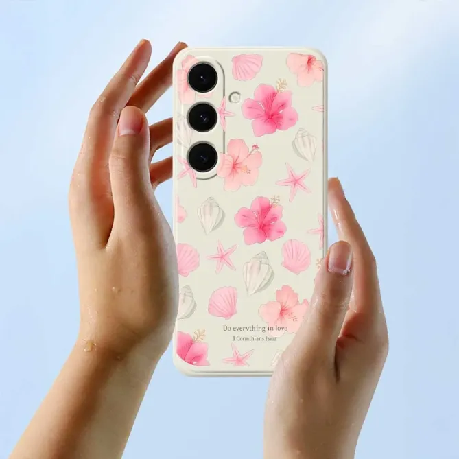 Coque Samsung Galaxy S25 FE Motif Hibiscus et Coquillages Aquarelle