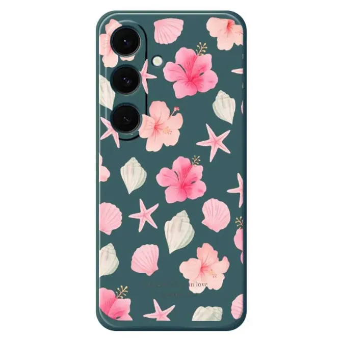 Coque Samsung Galaxy S25 FE Motif Hibiscus et Coquillages Aquarelle
