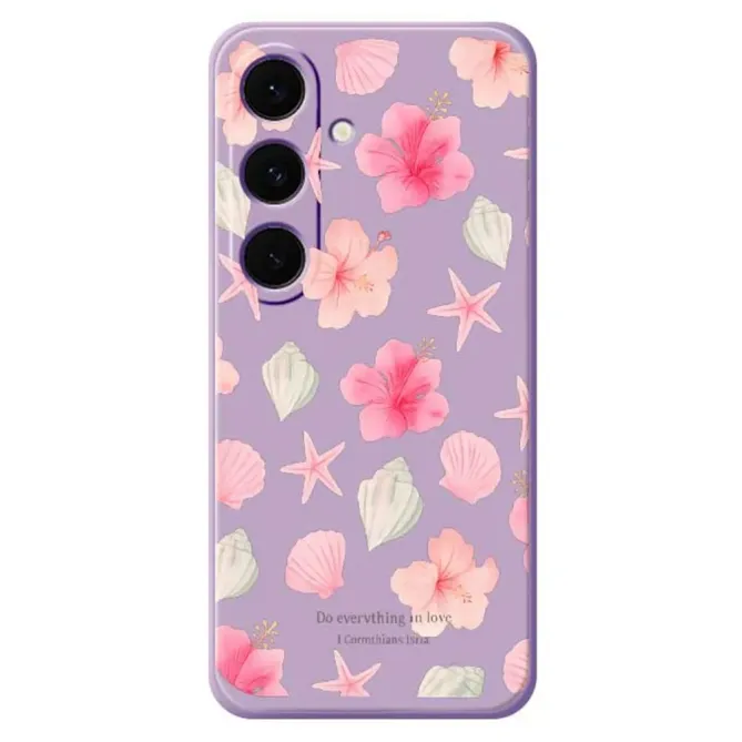Coque Samsung Galaxy S25 FE Motif Hibiscus et Coquillages Aquarelle