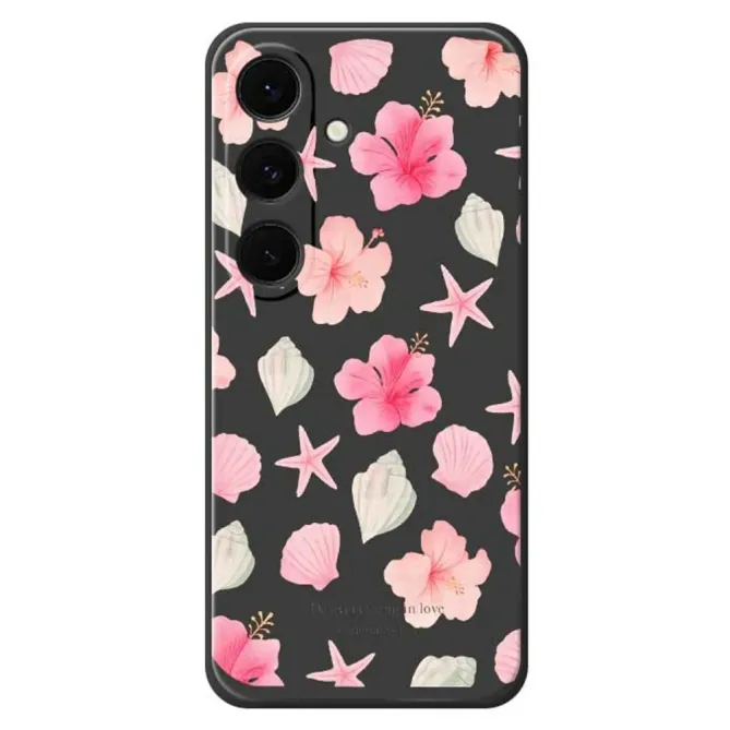 Coque Samsung Galaxy S25 FE Motif Hibiscus et Coquillages Aquarelle