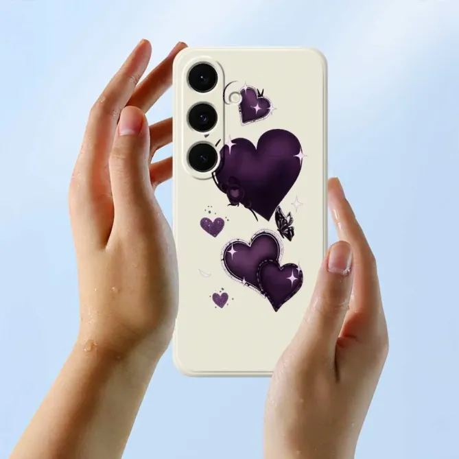 Coque Samsung Galaxy S25 FE Motif Coeurs Violets Gothiques