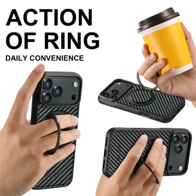 Coque iPhone 17 Pro Max Fibre de Carbone avec Anneau | COMMANDO
