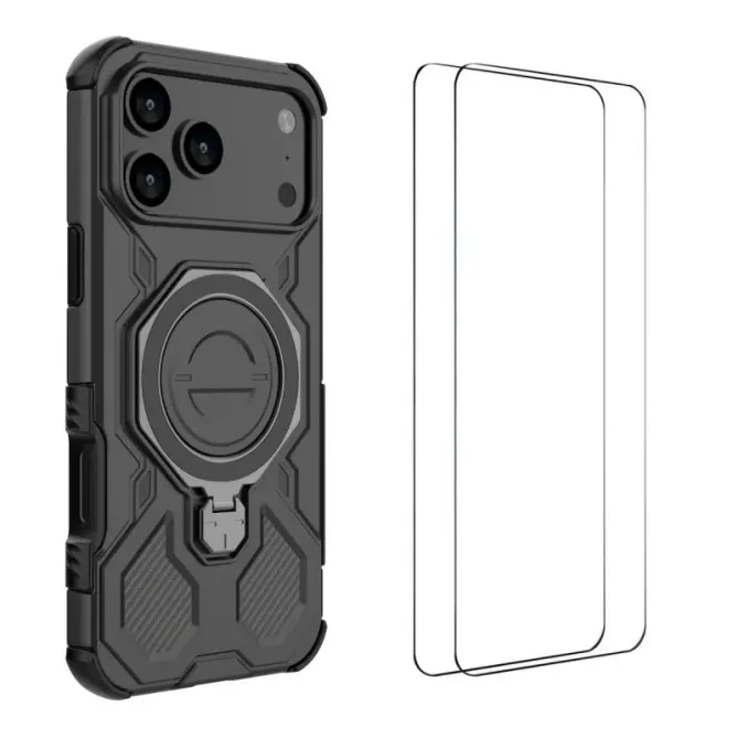 Coque iPhone 17 Pro Max Antichoc avec Support et 2 Verres Trempés