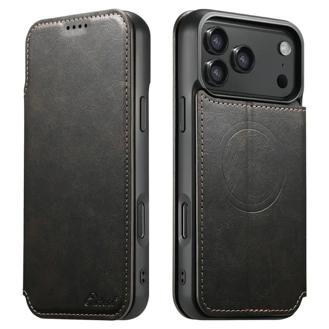 Housse Portefeuille iPhone 17 Pro Max MagSafe Effet Cuir avec Support