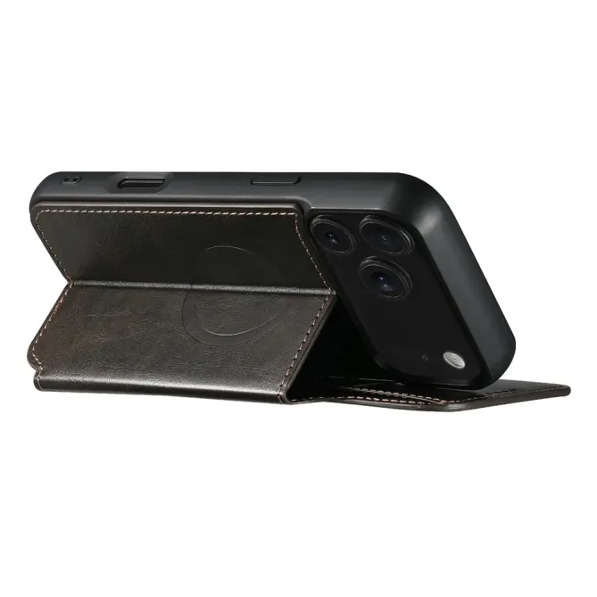 Housse Portefeuille iPhone 17 Pro Max MagSafe Effet Cuir avec Support