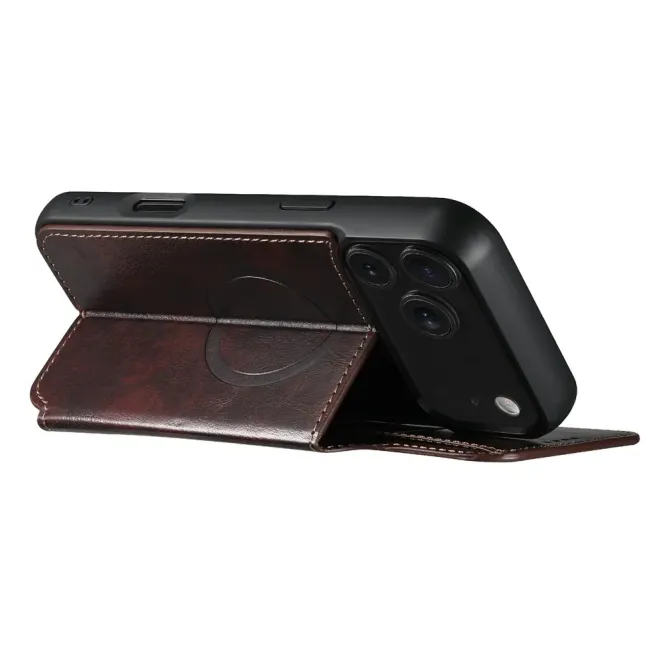 Housse Portefeuille iPhone 17 Pro Max MagSafe Effet Cuir avec Support