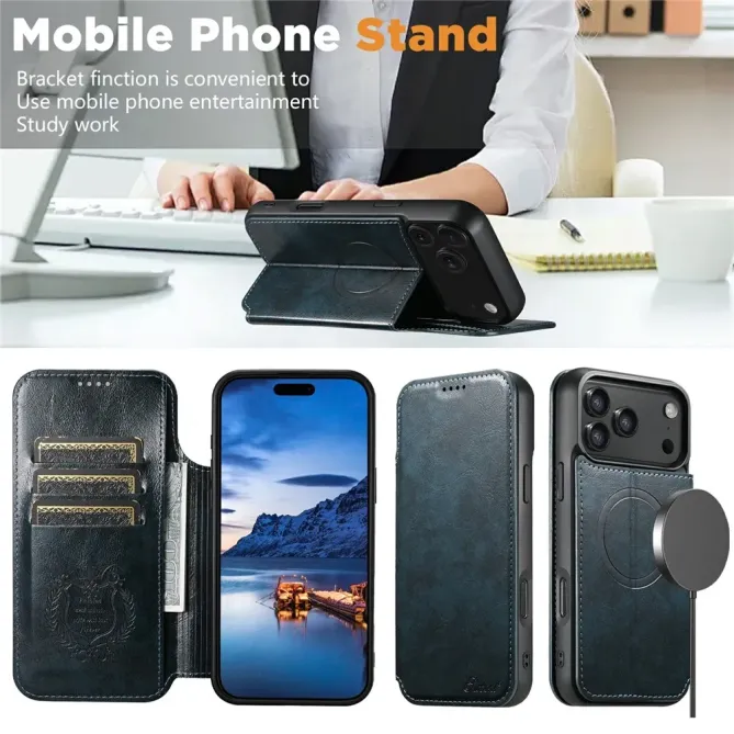 Housse Portefeuille iPhone 17 Pro Max MagSafe Effet Cuir avec Support