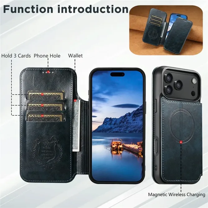 Housse Portefeuille iPhone 17 Pro Max MagSafe Effet Cuir avec Support