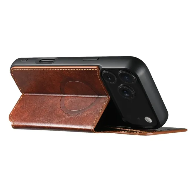 Housse Portefeuille iPhone 17 Pro Max MagSafe Effet Cuir avec Support