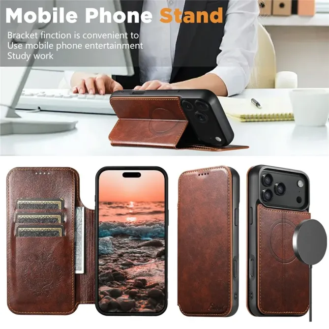 Housse Portefeuille iPhone 17 Pro Max MagSafe Effet Cuir avec Support