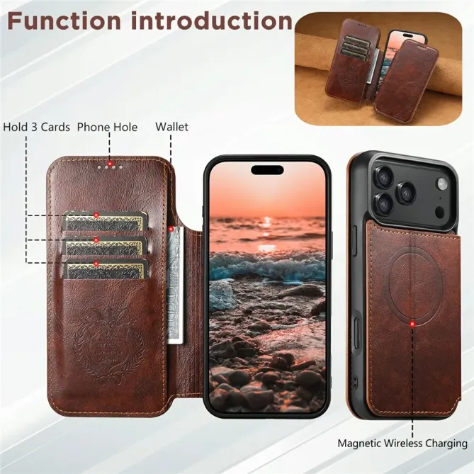 Housse Portefeuille iPhone 17 Pro Max MagSafe Effet Cuir avec Support