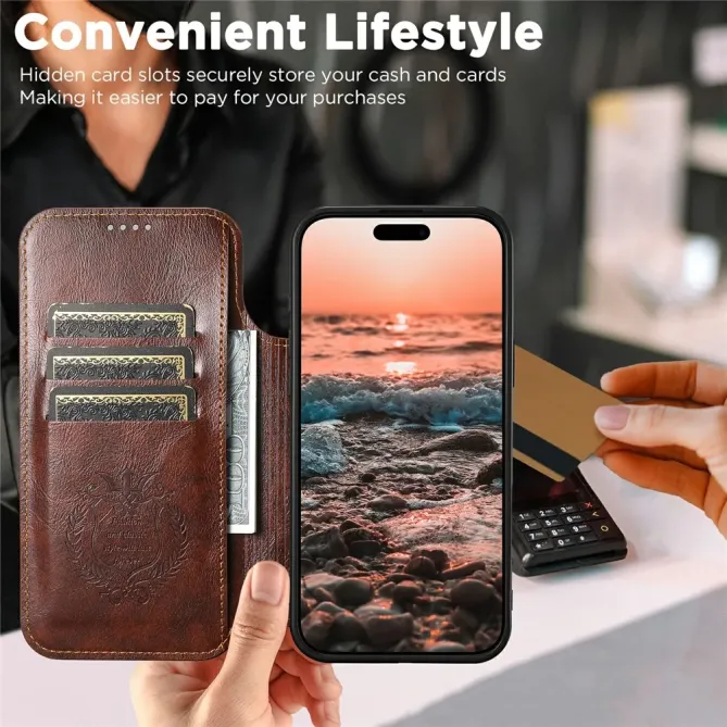 Housse Portefeuille iPhone 17 Pro Max MagSafe Effet Cuir avec Support