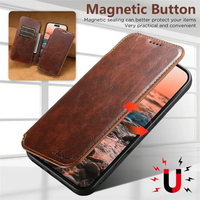 Housse Portefeuille iPhone 17 Pro Max MagSafe Effet Cuir avec Support