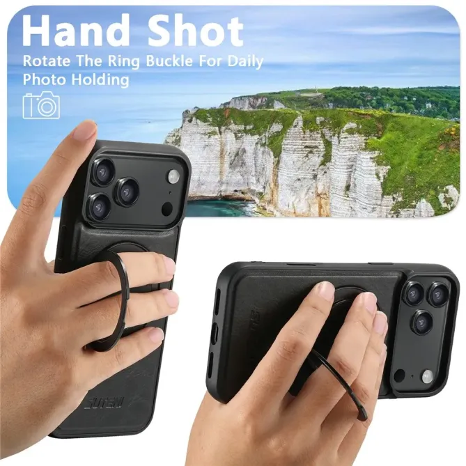 Coque iPhone 17 Pro Max Effet Cuir Ciré avec Anneau