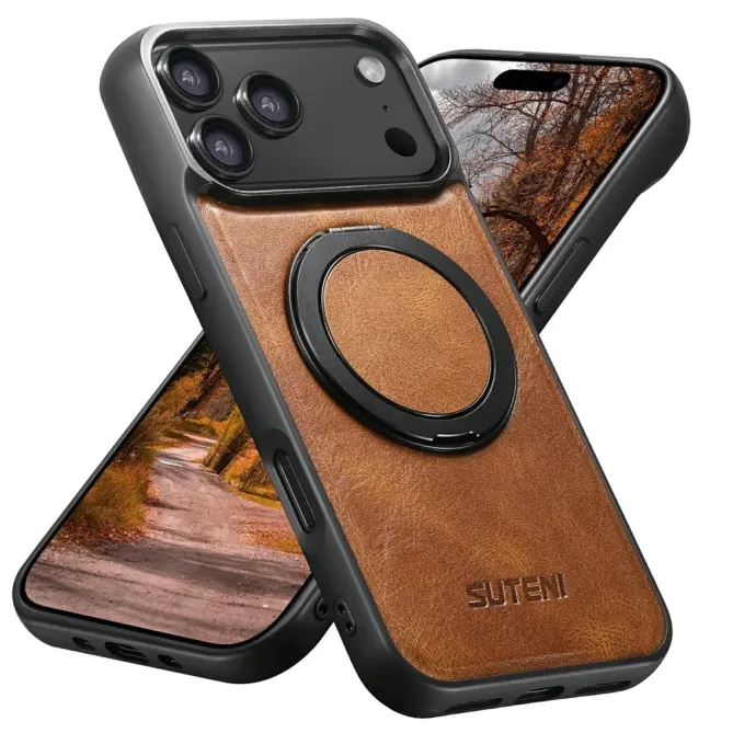 Coque iPhone 17 Pro Max Effet Cuir Ciré avec Anneau