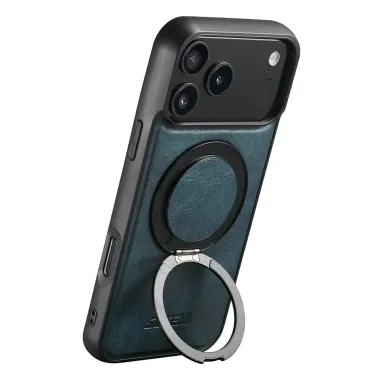Coque iPhone 17 Pro Max Effet Cuir Ciré avec Anneau Bleu marine - photo 16