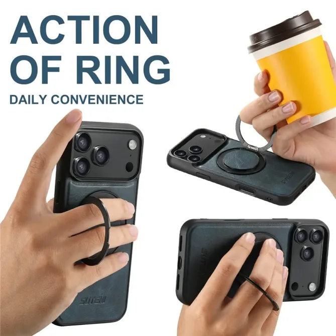 Coque iPhone 17 Pro Max Effet Cuir Ciré avec Anneau