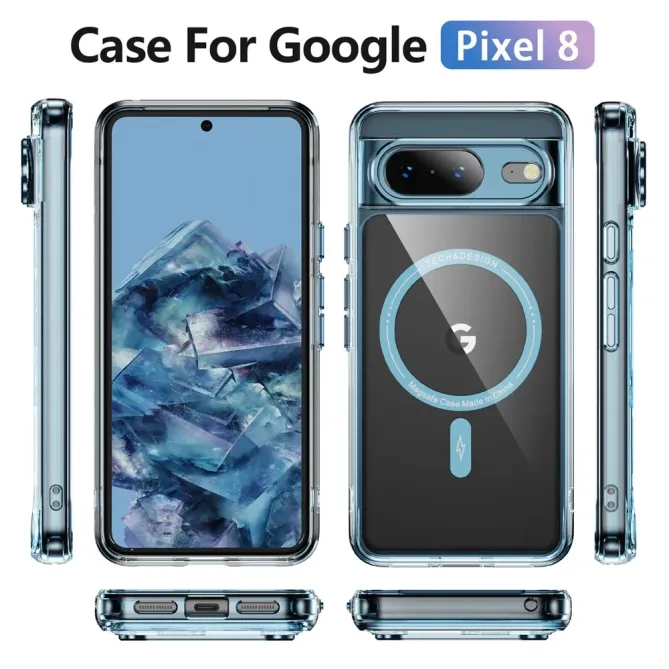 Coque Google Pixel 8 Transparente MagSafe avec Bords Colorés