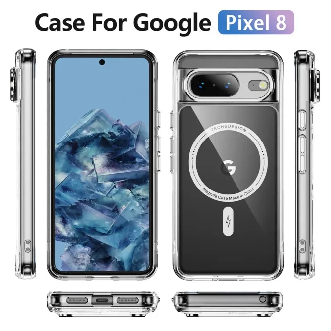 Coque Google Pixel 8 Transparente MagSafe avec Bords Colorés