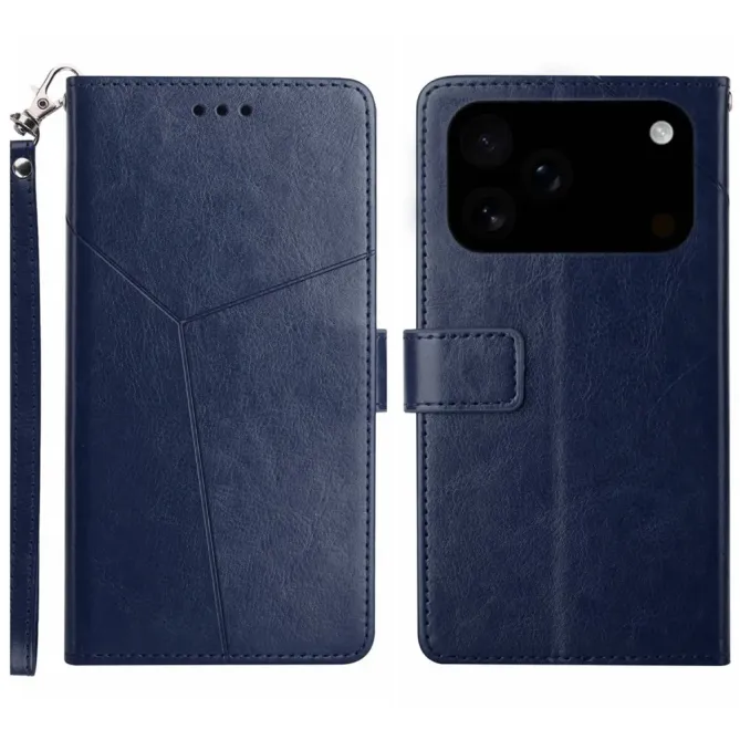 Housse iPhone 17 Pro Max effet cuir Y Lines à lanière