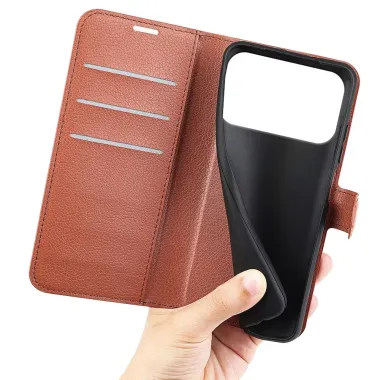 Housse iPhone 17 Pro Max portefeuille style cuir Marron Clair - photo 24