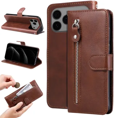 Housse iPhone 17 Pro Max Zipper Pocket Fonction Support Marron - photo 14