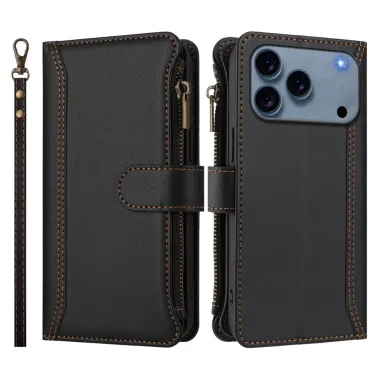Housse iPhone 17 Pro Max avec Lanière | 9 Cartes à Fermeture Zippée Noir - photo 8