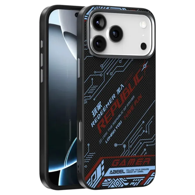 Coque iPhone 17 Pro Design Circuit Bleu et Rouge