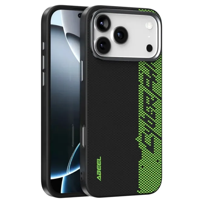 Coque iPhone 17 Pro Racing Noir et Vert Compatible MagSafe