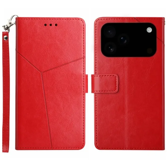 Housse iPhone 17 Pro effet cuir Y Lines à lanière