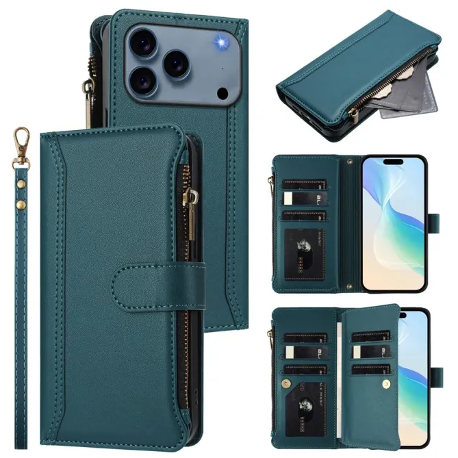 Housse iPhone 17 Pro avec Lanière | 9 Cartes à Fermeture Zippée