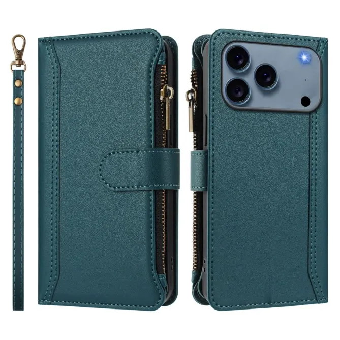 Housse iPhone 17 Pro avec Lanière | 9 Cartes à Fermeture Zippée