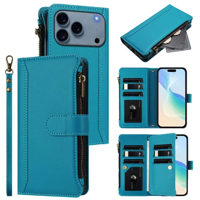 Housse iPhone 17 Pro avec Lanière | 9 Cartes à Fermeture Zippée