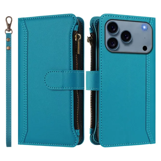 Housse iPhone 17 Pro avec Lanière | 9 Cartes à Fermeture Zippée