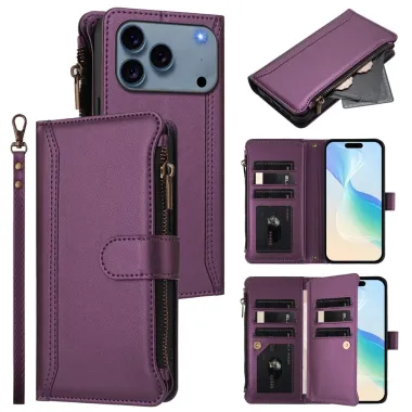 Housse iPhone 17 Pro avec Lanière | 9 Cartes à Fermeture Zippée Vin Rouge - photo 28