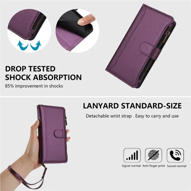Housse iPhone 17 Pro avec Lanière | 9 Cartes à Fermeture Zippée