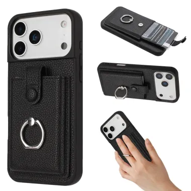 Coque iPhone 17 Pro Porte-cartes Extractible et Anneau Noir - photo 2