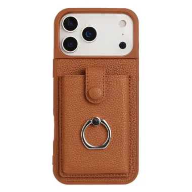 Coque iPhone 17 Pro Porte-cartes Extractible et Anneau Marron Clair - photo 11