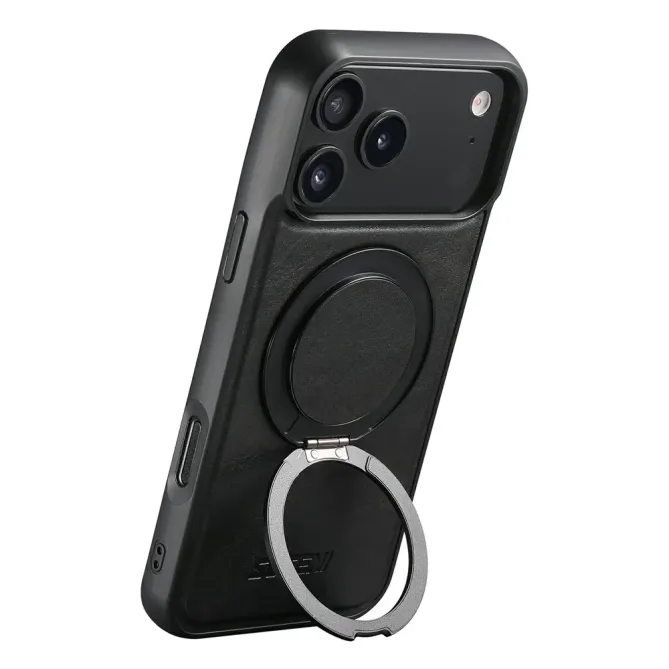 Coque iPhone 17 Pro Effet Cuir Ciré avec Anneau