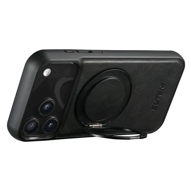 Coque iPhone 17 Pro Effet Cuir Ciré avec Anneau
