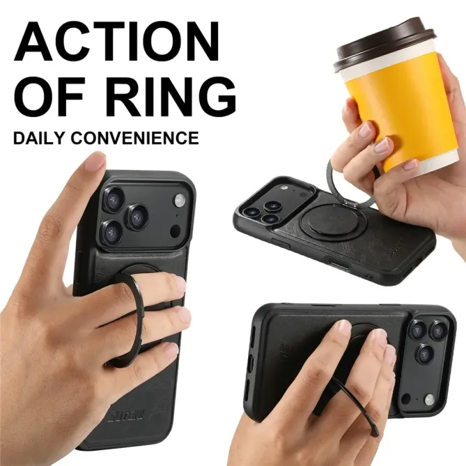 Coque iPhone 17 Pro Effet Cuir Ciré avec Anneau