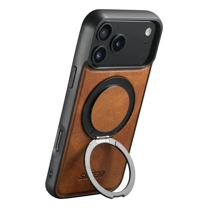 Coque iPhone 17 Pro Effet Cuir Ciré avec Anneau
