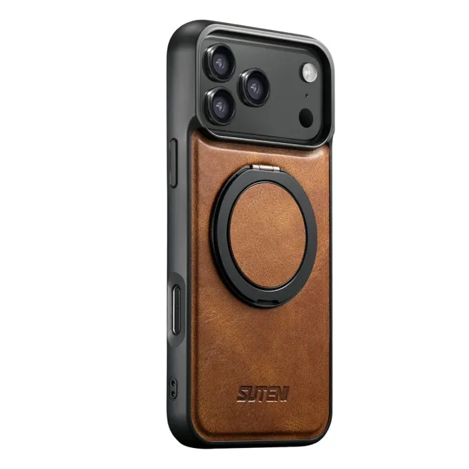 Coque iPhone 17 Pro Effet Cuir Ciré avec Anneau