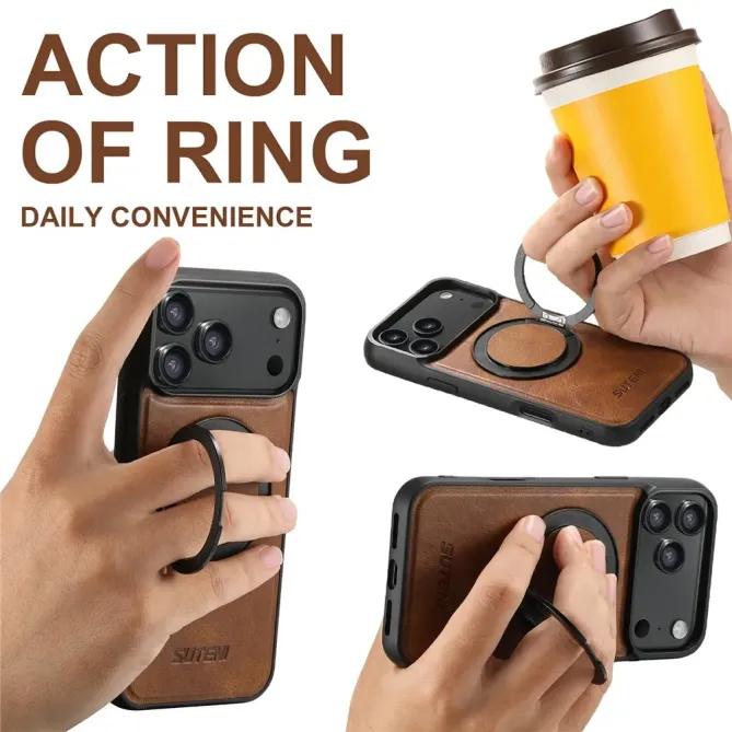 Coque iPhone 17 Pro Effet Cuir Ciré avec Anneau