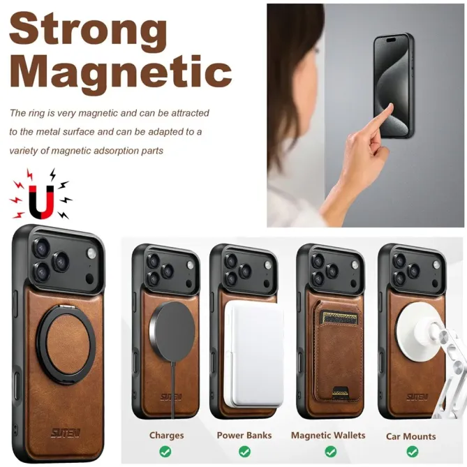 Coque iPhone 17 Pro Effet Cuir Ciré avec Anneau