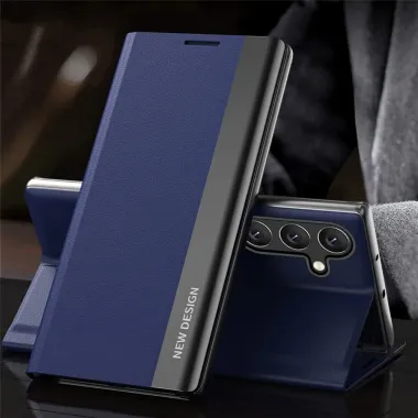 Etui iPhone Air Business effet cuir Magnet Bleu marine - photo 4